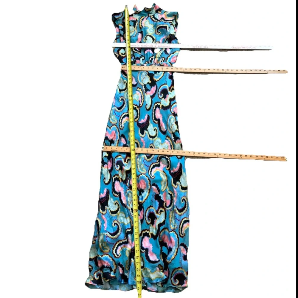 SALONI Vibrant Blue and Pink Abstract Print High Neck Maxi Dress Size 4 Couture - Picture 3 of 7